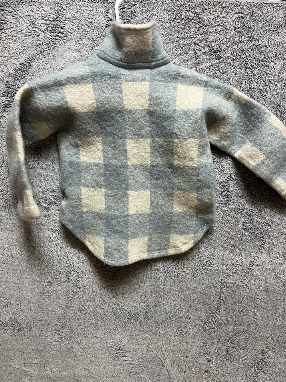 Madewell Kids M Plaid Half-Zip Pullover Cream light blue/grey 100% merlino wool - Picture 7 of 8